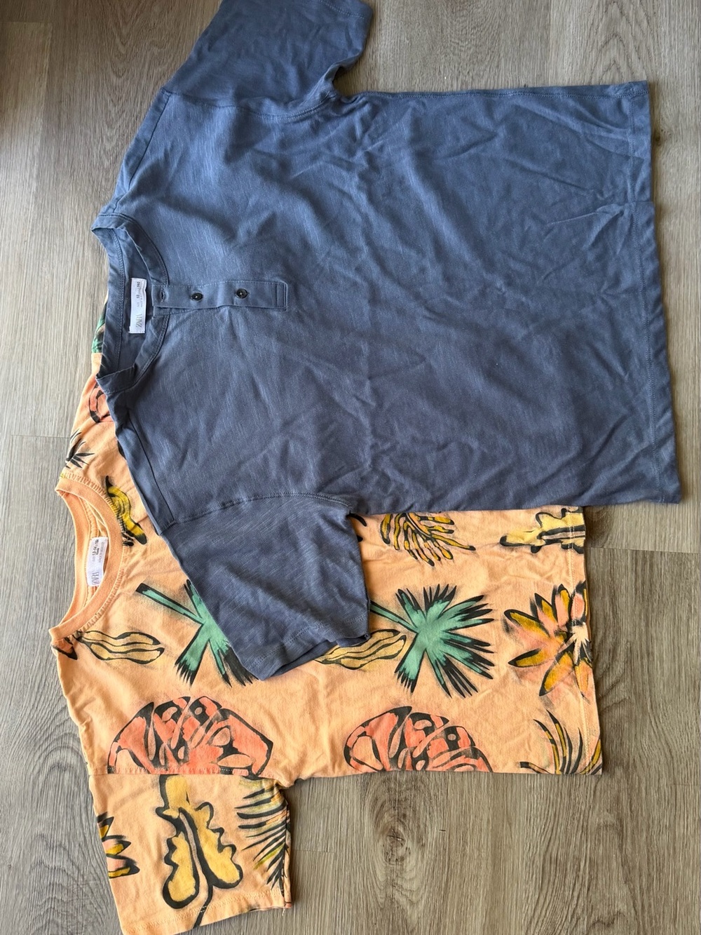 Kids Short Sleeve Henley & Tropical Tee Set - Blue and Peach